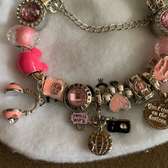 NEW Pandora Moon & Stars Open Bangle Bracelet Zirconia W/ NEW Pink Themed Charms - Picture 6 of 16